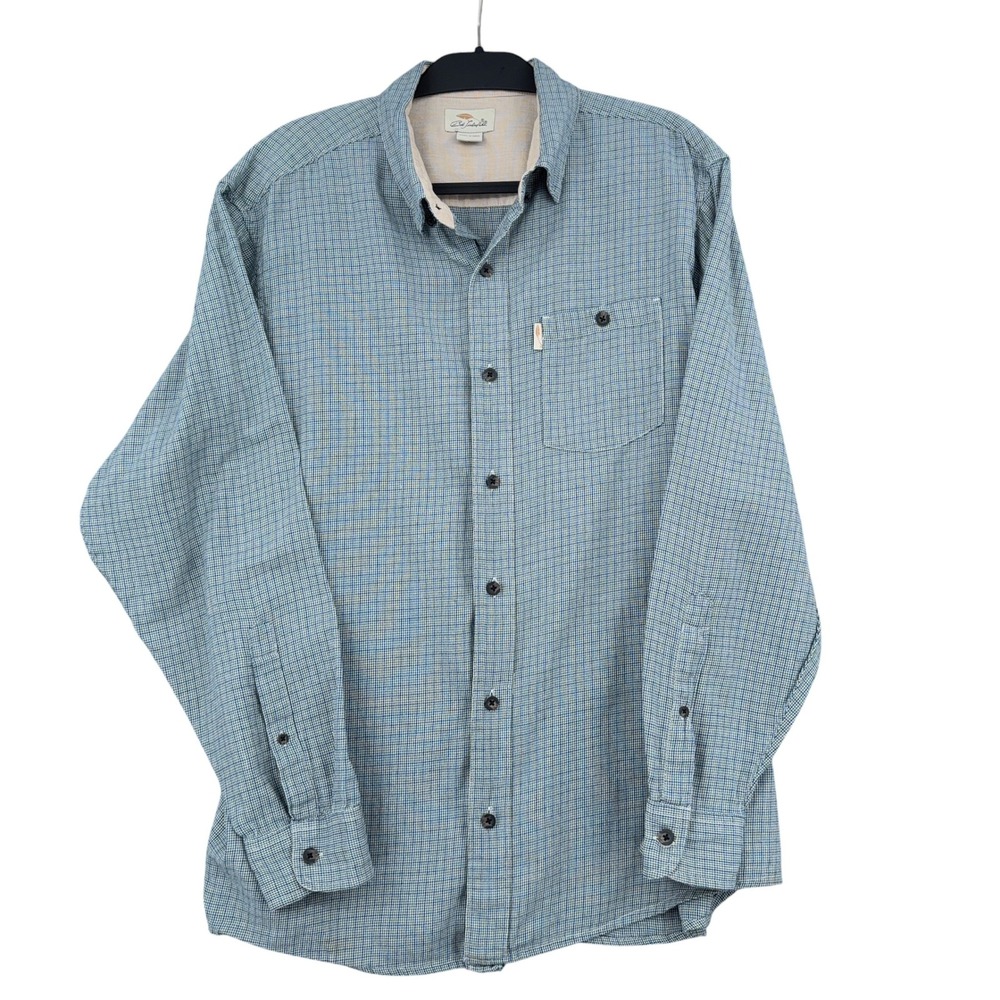 Bob Timberlake Button Down Shirt Mens L 100% Cotton Blue Green Plaid